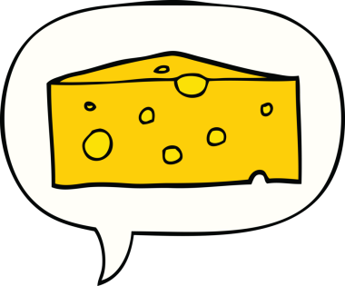 Bir insan tarafından çizilmiş konuşma baloncuklu çizgi film peyniri.