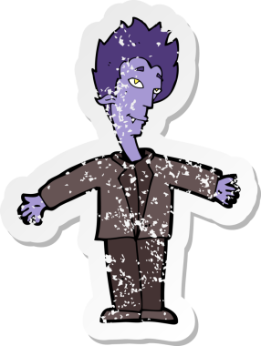 Bir insan tarafından çizilmiş mutlu vampir çizgi filminin gerilimli yapıştırması.