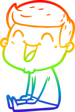 Gökkuşağı gradyan çizgi çizimi bir insan tarafından çizilmiş gülen bir karikatür adam