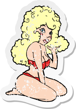 Bir insan tarafından çizilmiş karikatür mandallı bir kızın gerilimli çıkartması.