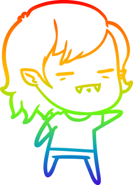 Gökkuşağı gradyan çizgi çizimi. Bir insan tarafından çizilmiş ölümsüz vampir bir kız.