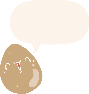 Konuşma baloncuklu karikatür yumurtası bir insan tarafından çizilmiş.