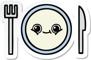 Bir insan tarafından çizilmiş şirin bir yemek tabağının çıkartması.