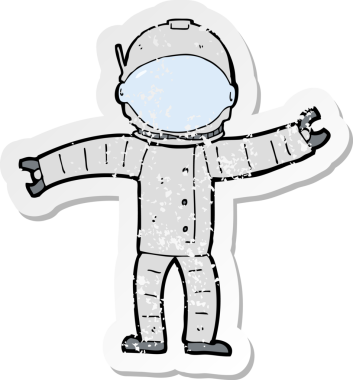 Bir insan tarafından çizilmiş karikatür astronotunun gerilimli çıkartması.