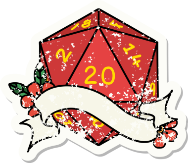 Bir insan tarafından çizilmiş 20 D20 zarının grunge çıkartması.