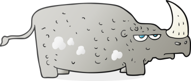 Bir insan tarafından çizilmiş karikatür gergedanı.