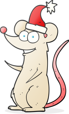 Bir insan tarafından çizilmiş Noel şapkası takan serbest çizim faresi.