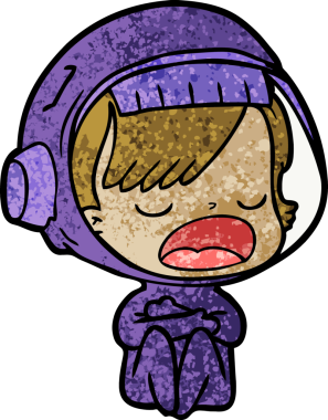 Bir insan tarafından çizilmiş konuşan astronot çizgi filmi.