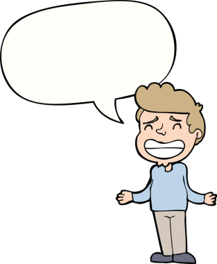 Çizgi filmci çocuk bir insan tarafından çizilmiş konuşma balonuyla omuz silkiyor