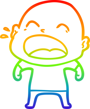 Gökkuşağı gradyan çizgi çizimi. Bir insan tarafından çizilmiş kel adam diye bağıran çizgi film.