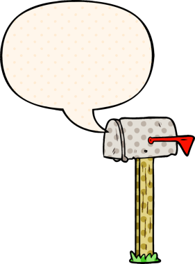 Bir insan tarafından çizilmiş çizgi roman tarzında konuşma baloncuğu olan karikatür posta kutusu