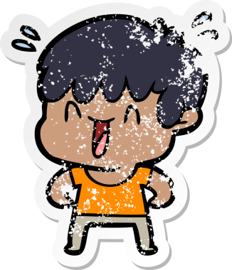 Bir insan tarafından çizilmiş gülen bir çizgi film karakterinin sıkıntılı çıkartması.