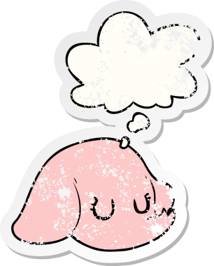 Düşünce baloncuklu karikatür fil yüzü insan tarafından çizilmiş yıpranmış bir çıkartma gibi.