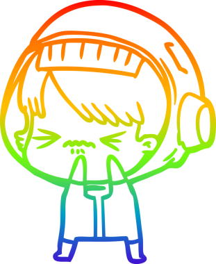 Gökkuşağı gradyan çizgisi kızgın bir uzay kızının çizimi bir insan tarafından çizilmiş