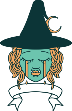 Retro Dövme Tarzı Bir insan tarafından çizilmiş yarı ork cadı yüzü ağlıyor