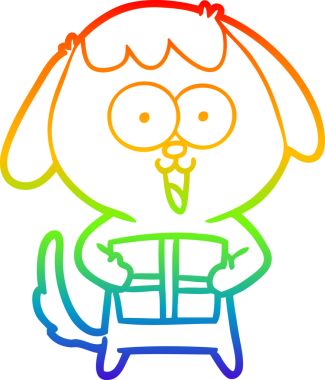 Gökkuşağı gradyan çizimi. Bir insan tarafından çizilmiş şirin bir köpek çizimi.