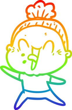 Gökkuşağı gradyan çizgi çizimi Bir insan tarafından çizilmiş mutlu yaşlı kadın