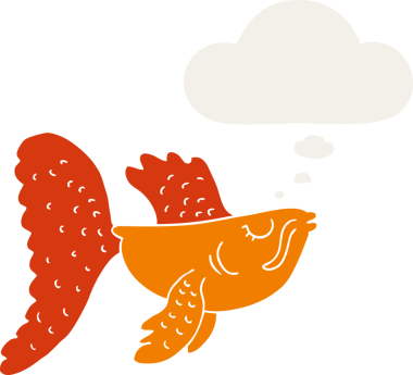 Düşünce baloncuğu olan Çinli dövüşçü balıklar insan tarafından çizilmiş.