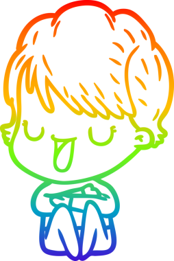 Gökkuşağı gradyan çizgi çizimi bir insan tarafından çizilmiş bir karikatür kadın