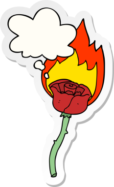 Düşünce baloncuklu alevli gül bir insan tarafından çizilmiş çıkartma.