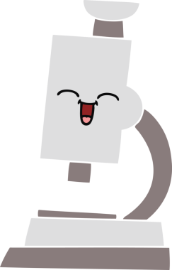 Bir insan tarafından çizilmiş bir mikroskobun düz renkli retro karikatürü