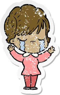 Bir insan tarafından çizilmiş ağlayan karikatürlü bir kadının sıkıntılı çıkartması.