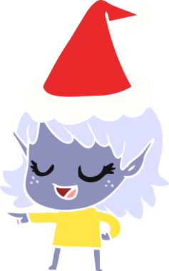 Bir insan tarafından çizilmiş Noel Baba şapkası giyen bir elf kızının çizilmiş mutlu el resmi.