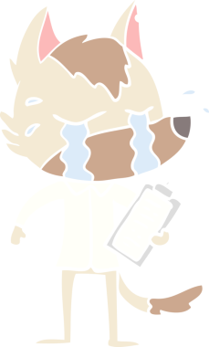 Düz renkli karikatür. Ağlayan kurt. Bir insan tarafından çizilmiş iş kıyafetleri.