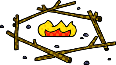 Bir insan tarafından çizilmiş bir kamp ateşinin el çizimi karikatürü