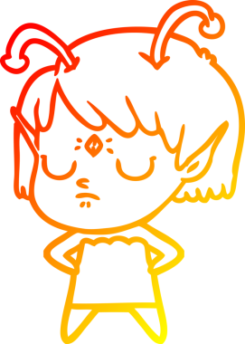 Bir insan tarafından çizilmiş bir uzaylı kız çizgi çizimi.