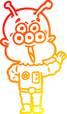 Bir insan tarafından çizilmiş mutlu bir uzaylı çizgi filminin çizimi.