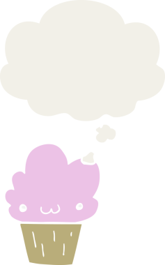 Yüzünde düşünce kabarcığı olan bir insan tarafından çizilmiş bir kek.