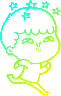 Bir çizgi film karakteri, bir insan tarafından çizilmiş soğuk gradyan çizimi.