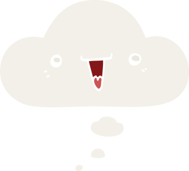 Düşünce baloncuğu olan sevimli çizgi film yüzü bir insan tarafından çizilmiş.