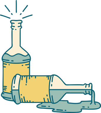 Bir insan tarafından çizilmiş geleneksel dövme tarzı bira şişelerinin çizimi