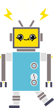 Bir insan tarafından çizilmiş düz renkli bir robot karikatürü