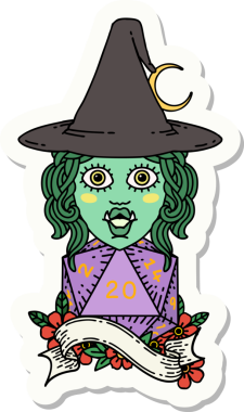 Bir insan tarafından çizilmiş 20 zarlı yarım ork büyücüsünün çıkartması.