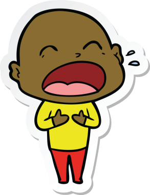 Bir insan tarafından çizilmiş kel adam diye bağıran bir çizgi film çıkartması.