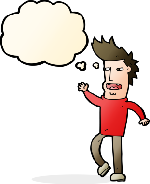 Bir insan tarafından çizilmiş düşünce baloncuğu olan boşboğaz bir adam.