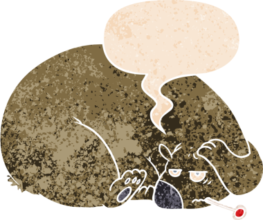 Çizgi film ayısı, kafası ağrıyan bir insan tarafından çizilmiş grunge 'de konuşma baloncuğu olan sıkıntılı bir insan.