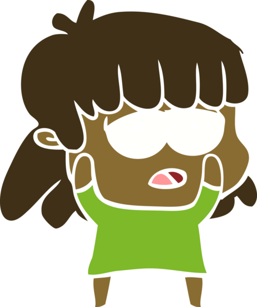 Düz renkli çizgi film. Bir insan tarafından çizilmiş yorgun kadın.