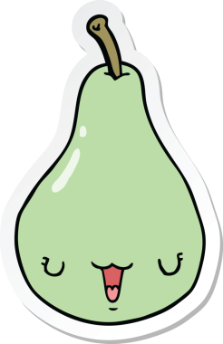 Bir insan tarafından çizilmiş karikatür armudu çıkartması.