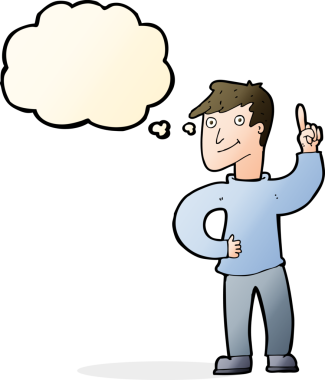 Düşünce baloncuğu insan tarafından çizilmiş harika bir fikri olan çizgi film adamı.