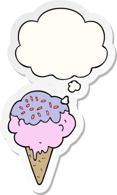 Düşünce baloncuklu karikatür dondurması insan tarafından çizilmiş bir çıkartma.