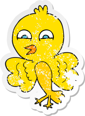 Bir insan tarafından çizilmiş karikatür kuşunun gerilmiş çıkartması.