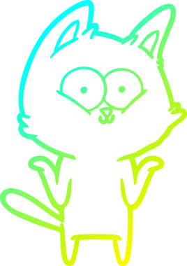 Bir insanın omuzlarını silkeleyen çizgi film kedisinin soğuk gradyan çizgisi.