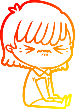 Bir insan tarafından çizilmiş, kızgın bir çizgi film kızı çizimi.