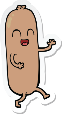 Bir insan tarafından çizilmiş dans eden sosisin çıkartması.