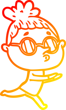 Bir insan tarafından çizilmiş gözlük takan çizgi film kadını çizimi.