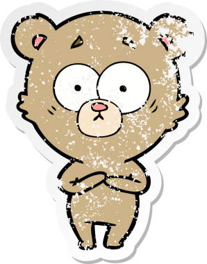 Bir insan tarafından çizilmiş şaşırmış bir ayı çizgi filminin sıkıntılı çıkartması.